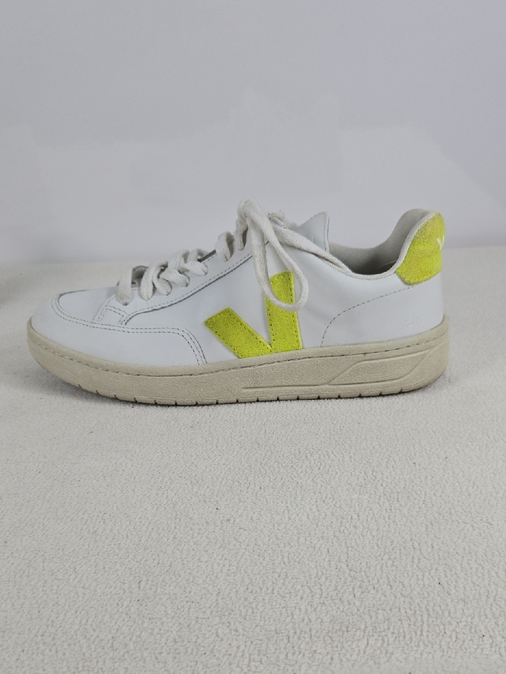 Veja White Leather Sneakers with Neon Yellow Accents - Women's Casual Sneakers - Picture 2 of 10